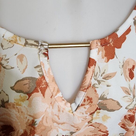 French Laundry Womens Top Blouse Medium Floral 3/4 Bell Sleeve Polyester Stretch - Picture 7 of 9